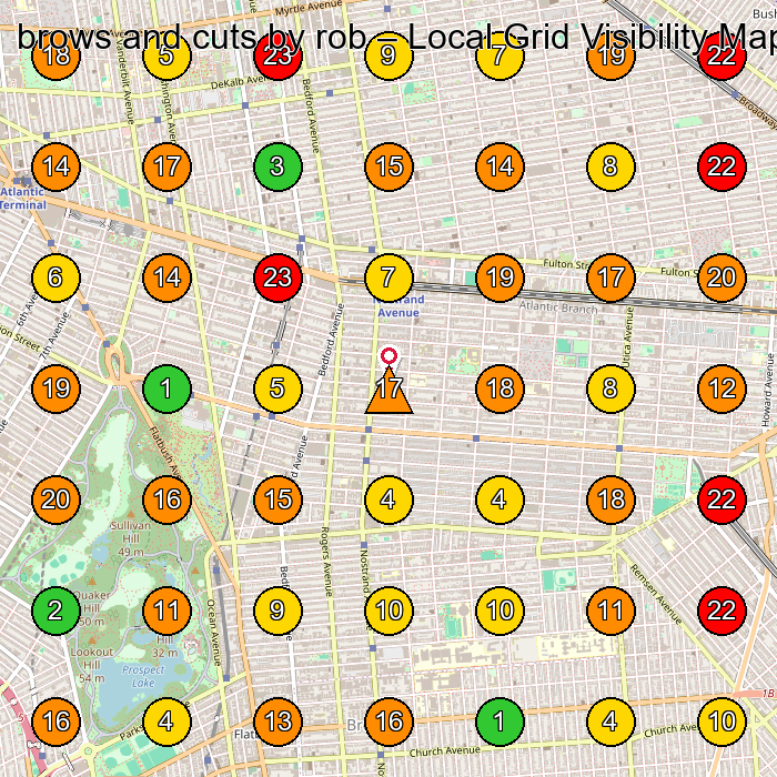brows and cuts by rob Barber Shop GeoGrid ranking map for Brooklyn NY